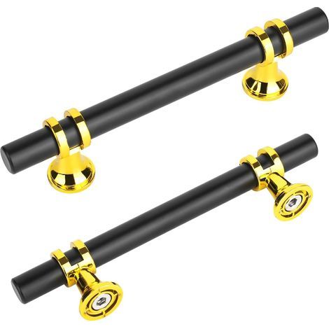 Confezione da 10 maniglie per mobili da 150 mm in acciaio inox nero e oro con viti, maniglie vintage per mobili, maniglie per cucina, decorazioni per la casa (1/5)