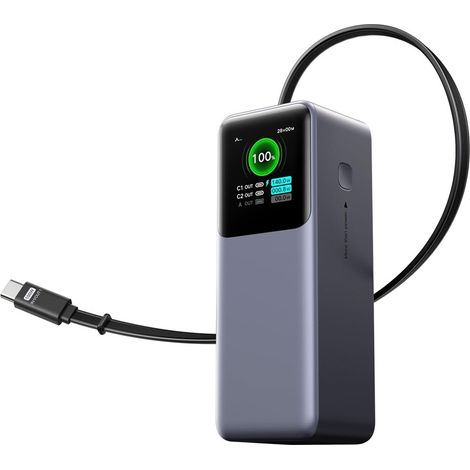 165W Batterie Externe 20000mAh Câble USB C Rétractable 100W 2 Ports Power Bank Charge Rapide PD Écran TFT