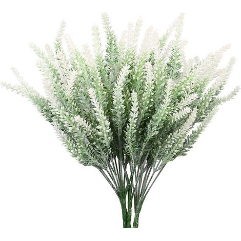 Lot de 10 bouquets de lavande artificielle floquée, fausses plantes, fleurs blanches, pour mariage, décoration de table ou de cuisine.-AquaForge (1/5)