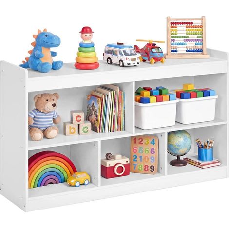Étagère de rangement esprit montessori 30 x 112 x 65 cm 5 compartiments ouverts pour chambre d'enfant salon en aggloméré blanc (1/2)