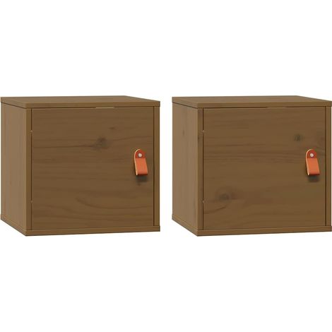 Lot de 2 Armoires murales Design moderne, Armoire Etagère de rangement, Marron miel 31,5x30x30 cm Bois pin massif OIB7328E (1/5)