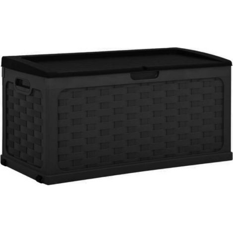Cassapanca baule da esterno in resina con seduta Rattan Antracite con rotelle (1/4)