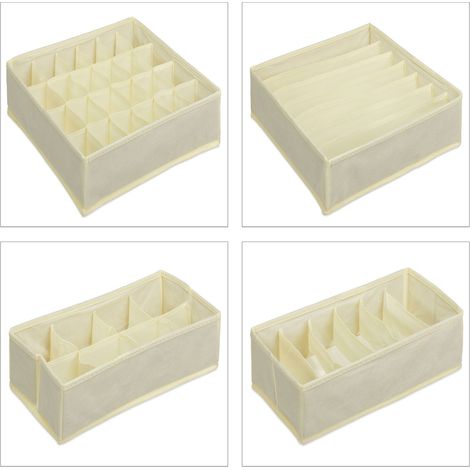 Set di 4 organizer per biancheria intima pratici custodia modulare 9 x 32 x 32 cm in tessuto non tessuto beige 130011059