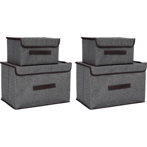 graue Aufbewahrungsboxen aus Vliesstoff, 2 große und 2 kleine, faltbar und staubdicht für Zuhause