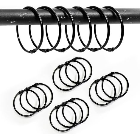 12 Pack Inoxydable Anneau Rideau, 50mm Anneaux de Rideau de Douche, Ronds Métal Anneaux Rideaux, Crochets de Rideau de Douche antirouille, pour Rideaux,Rideaux de Douche et Rideaux de Porte (Noir). (1/5)