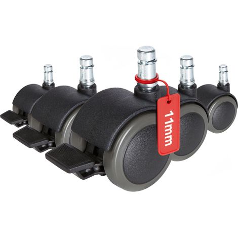 roulettes pour sols durs, Roues pour Chaise de Bureau Lot de 5 ROLO Stop 11mm/50mm avec Frein de stationnement, appropriées pour parquet, Sol stratifié, carrelage ou Sol carrelé (1/3)