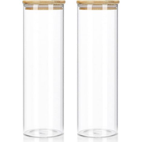 Bocaux de conservation en verre avec couvercle en bambou, 1400 ml, verre borosilicate, lot de 2 (1/5)