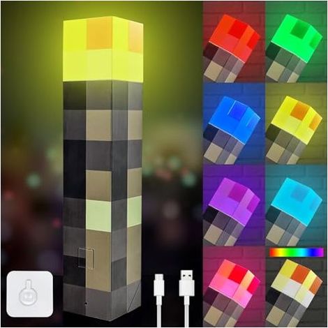 Lampe torche artisanale, veilleuse murale à 7 couleurs, lampe de nuit rechargeable par USB, éclairage portatif ou mural, lampe de chevet 3D pour enfants, cadeaux, décoration de chambr (1/5)