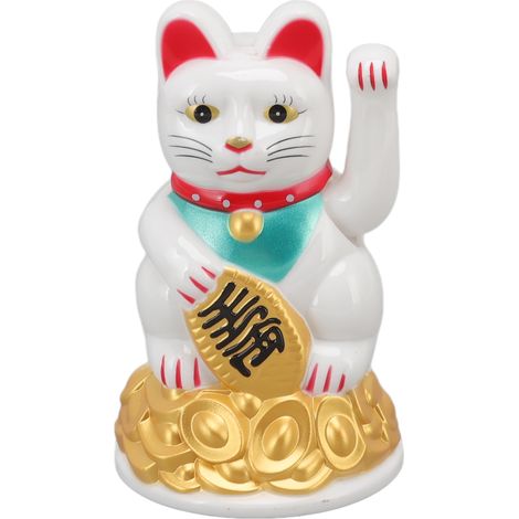 Chat de la Chance Sculpture Électrique en Plastique Blanc avec Patte Qui Bouge, Décoration d'Intérieur Idée Cadeau 11.5cm MLY45C (1/5)