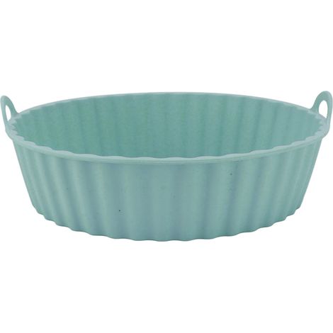 Lot de 2 paniers à friture ronds en silicone résistant à l'huile, antiadhésifs et réutilisables, avec poignées, pour usage domestique. Couleur : cyan. (1/5)