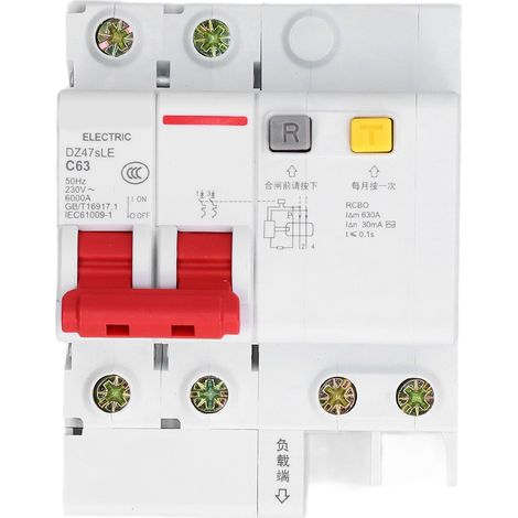 Disjoncteur miniature C63 2P 63A 230V AC basse tension, montage sur rail DIN, interrupteur automatique bipolaire (1/5)