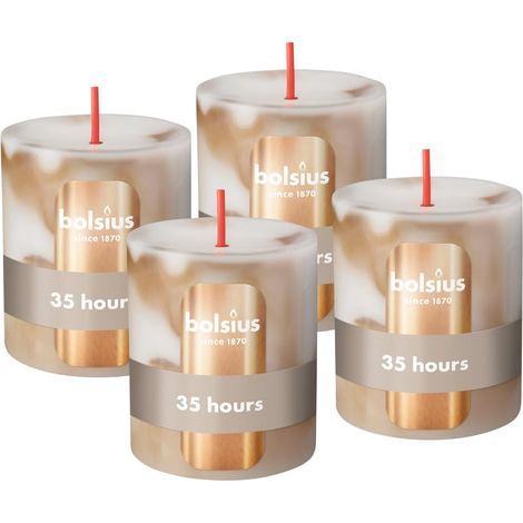Bougie pilier - Marbre - Beige - 8 cm - Lot de 4 - Bougies décoratives - Avec cire végétale naturelle - Sans huile de palme (1/2)