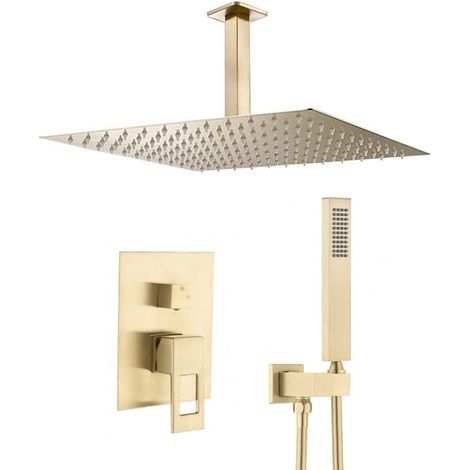 Ensemble de douche encastré au plafond TELMO or brossé Ø 25cm