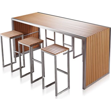 Set Bar Tavolo e 6 Sgabelli da Giardino in Acciaio e Sumpar Wood Kraus Donatello (1/4)