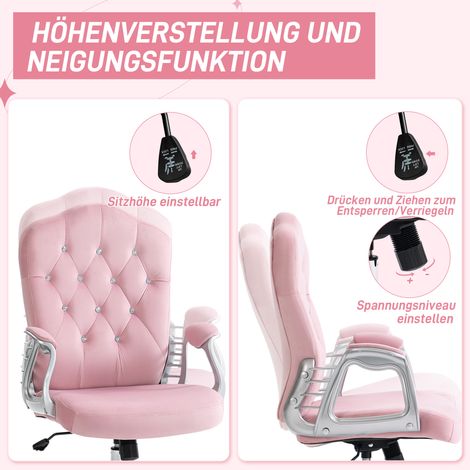 Fauteuil de bureau, dossier inclinable, réglable en hauteur, aspect velours, jusqu'à 120 kg, rose (1/4)