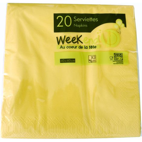20 Serviettes 3 Plis Jaunes 40 X 40 Cm 20 Serviettes 3 Plis Jaunes 40 X 40 Cm - Publi Embal