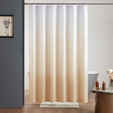 c Rideau de Douche Crème Jaune Anti Moisissure Tissu Lavable en Machine Rideau de Bain Textile Imperméable en Polyester Design avec 12 Crochets 180x200cm (1/5)
