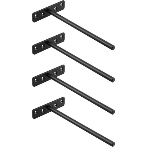 Equerre Etagere Murale Fixation Flottante Invisible, Support Etagere Murale en Métal, Tablette Flottante Support Charge Lourde, Longueur 210MM, Noir 4 Pcs (1/5)
