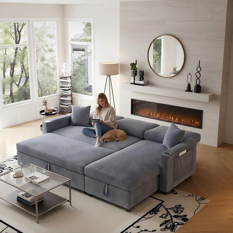 Los sofás cama en forma de L, un sofá espacioso, un sofá cama en el suelo y espacio de almacenamiento son adecuados para un sofá modular AR y una tumbona en su sala de estar y en su apartamento. (1/5)