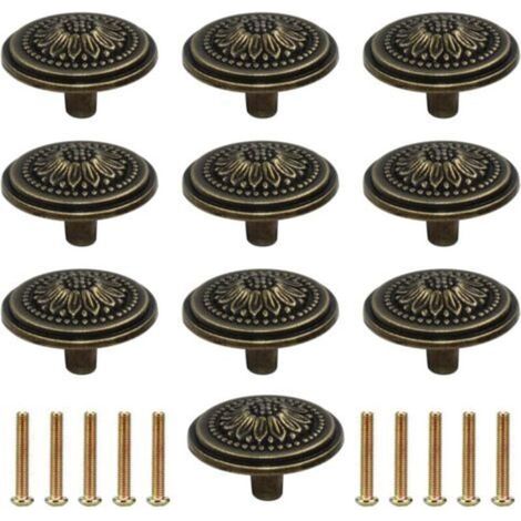 10 Stück Vintage-Möbelgriffe, Schranktürknöpfe, Schubladengriffe aus Messing für antike Kommoden und Schränke, Antikbronze