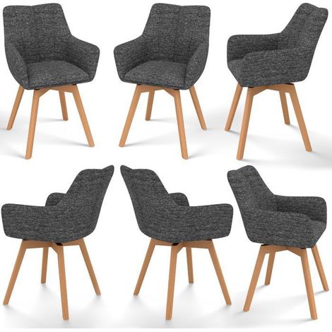 WAFTING Lot de 6 Chaises de Salle à Manger Pivotantes 360°,Accoudoirs et Pieds Bois,Dossier Haut avec Coussin en Molleton.Gris Foncé (1/5)
