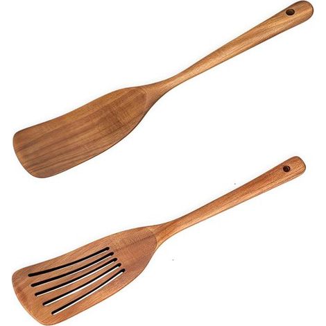 Juego de 2 espátulas de madera para utensilios de cocina - espátula plana para wok para hacer panqueques - utensilios de cocina Marca: Sin marca (1/5)
