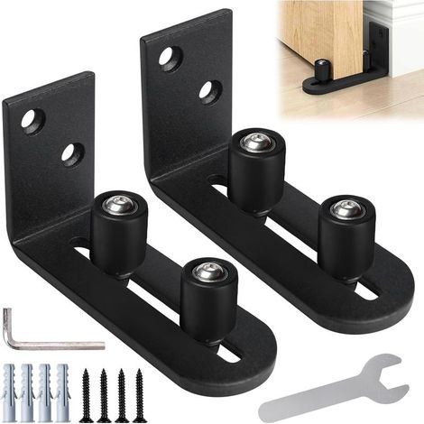 Verstellbare Bodenführung: 2er-Pack Bodenführung für Scheunenschiebetüren, verstellbare Wandhalterung mit Rollenführung (1/5)