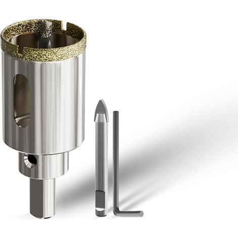 Foret diamant pour verre - 30 mm - Scie cloche avec 2foret de centrage, couronne de perçage pour verre, carrelage, céramique, marbre, calcaire (1/5)