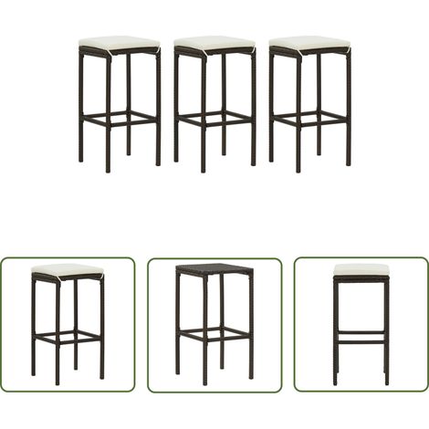 The Living Store Barhocker mit Kissen 3 Stk. Braun Poly Rattan - Barhocker - Esszimmerstühle - Gartenmöbel - Outdoor Möbel - Bistrostühle (1/5)