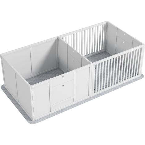 Wurfbox für Welpen aus weißem MDF, 2 Bereiche, verstellbare Tür, 166 x 80 x 50 cm MODENUIT (1/4)