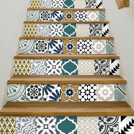 Stickers adhésifs escalier carrelages contremarche - HERMINA - 2 bandes de 15x105cm (1/5)