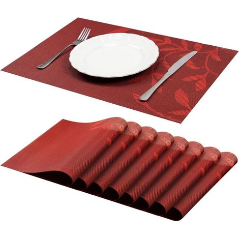 Lot de 8 Sets de Table Antidérapants Lavables PVC Résistants à la Chaleur Rouge 45x30 cm (1/4)