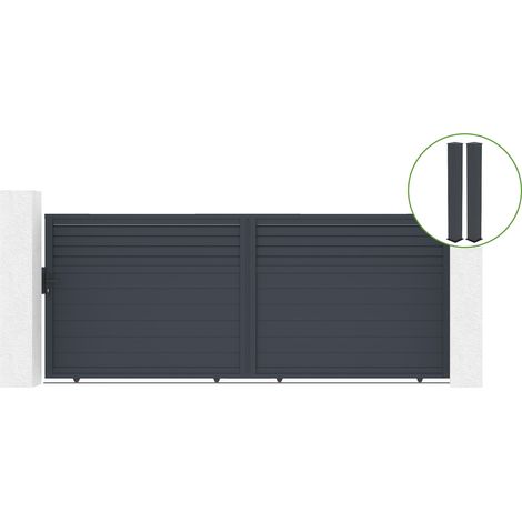 Portail coulissant 4m CARPATIA H.160cm alu gris + 2 poteaux 20x20cm H.190cm (1/5)