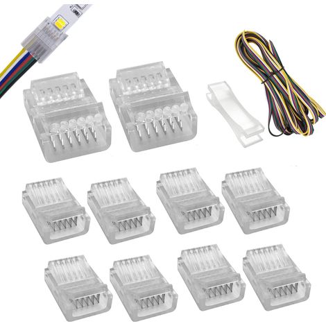 Connecteur LED à 6 broches, largeur de 12 mm, sans fil, sans soudure, adaptateur rapide avec câble d’extension de 5 m, pour bandes LED RGB WW ou RGB+CCT, étanches ou non étanches, lot de 10 (1/4)