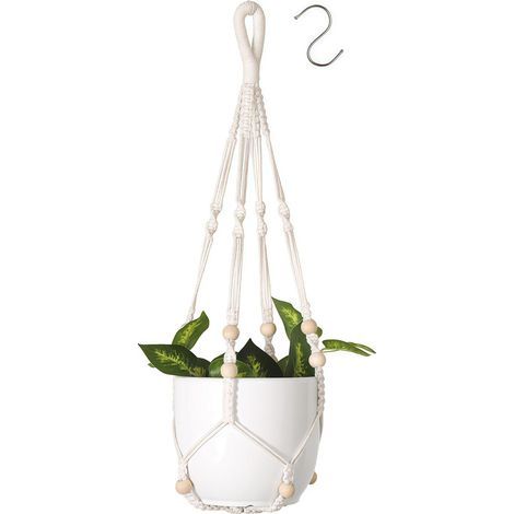 Macrame Flower Pot Holder, Macrame Plant Hanger, Cotton Rope Indoor Garden Decoration with 1 Hanging Hook (1/4)