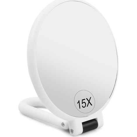 Miroir Grossissant 1X/15X Double Face Miroir de Poche Pliable, Miroir Compact Portable pour Voyages et Maison (Blanc) (1/5)