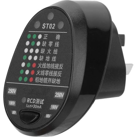 ST02 LED-Steckdosenprüfer, Multifunktions-Netzfehlerprüfer, Polaritäts- und Phasenprüfer 100–240 V