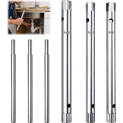 4PCS Jeu de Clé à Pipe et Clé à Bougie 8-9/10-11/12-13 mm avec Barre 120 mm, Clés Tubulaires Métriques pour Robinet, Bougie, Plomberie et Réparation Auto (1/5)