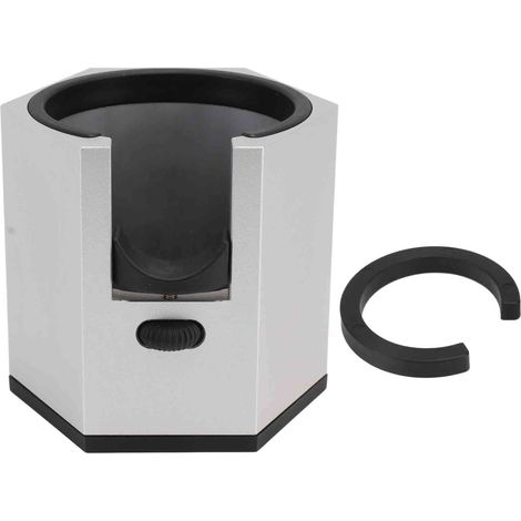 Support pour porte-filtre à café en alliage d'aluminium avec couvercle amovible et bouton de réglage en hauteur, couleur argent. (1/5)
