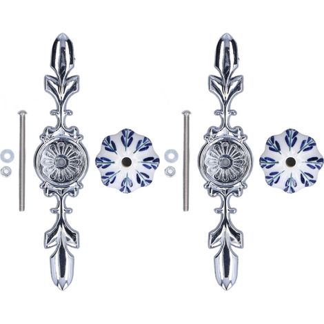 2 pièces Poignées de meuble en céramique peintes à la main, style moderne et épuré, motifs bleu et blanc Pachira Macrocarpa, boutons de tiroir décoratifs.