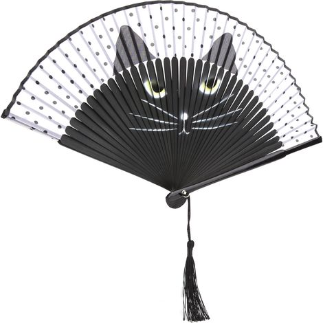 Baleines peintes avec un motif de chat peint à la bombe, ensemble d'éventails pliants de style japonais avec chat de dessin animé. (1/5)