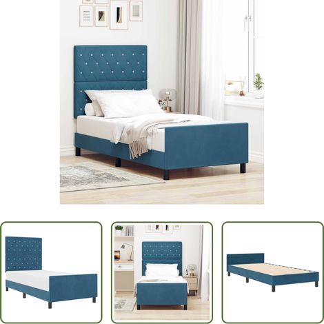 Samtbett - Boxspringbett mit Kopfteil Dunkelblau 90 x 200 cm Samt (1/5)