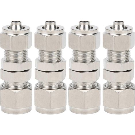 4 raccords à compression, connecteurs traversants à 2 points, droits, en acier inoxydable 304, Ф10x6,5 (1/4)