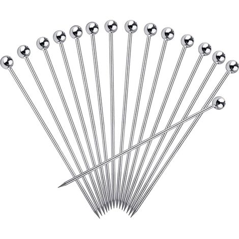 Lot de 15 piques à cocktail, piques à martini en acier inoxydable de qualité supérieure, brochettes à cocktail réutilisables en métal, cure-dents de 11 cm pour martinis, olives, amuse-gueules et sandw