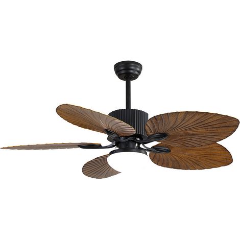 FABRILAMP COLLA ventilador de techo LED para interior, motor DC, 5 aspas marrón tropical, 132 cm, 6 velocidades, mando, temporizador, memoria, negro/marrón (1/10)