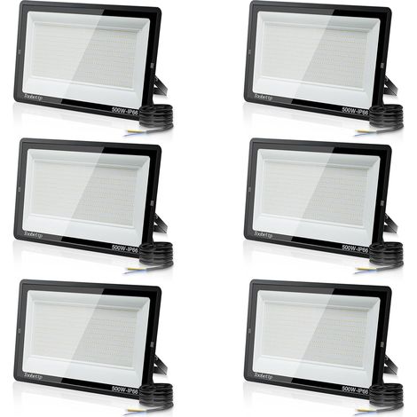 6PCS 500W Projecteur LED Extérieur, Spot LED Exterieur 50000LM Super Lumineux 6500K Blanc Froid Éclairage de Sécurité Extérieur IP66 Imperméable pour Garage Jardin Terrasse Parking (1/5)