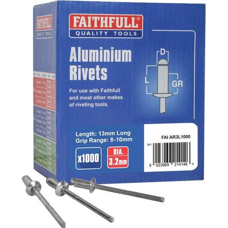 Aluminium Rivets 3.2Mm X 13Mm Long Bulk Pack Of 1000