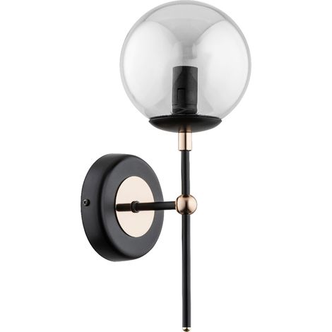 Applique moderne noir/cuivre boule verre fumé E14 Alfa
