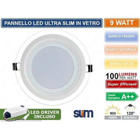 PANNELLO FARETTO LED ROTONDO DA INCASSO 9W CON CORNICE IN VETRO ALTA LUMINOSITA' 3000K 4000K 6500K - Colore Luce: Bianco Naturale (1/4)