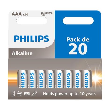Piles Philips LOT DE 20 PILES ALCALINES AAA 1,5V (LR03)